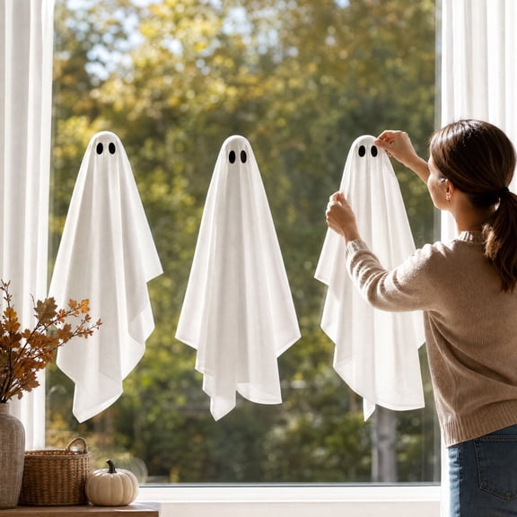 BUDAO00 3 Pack Halloween Ghost Window Clings, Classic White Ghost Trio, Static Decals for Glass Windows, Doors and Mirrors, Indoor Party, Home and Haunted House Decor, 35.4 x 22.4 Inch