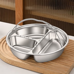 BUDAO00 5 Compartment Stainless Steel Serving Tray, Round Divided Prep Plate for Spices, Snacks, Condiments, Vegetables, Appetizers, Kitchen Cooking and Dinner Table (C)