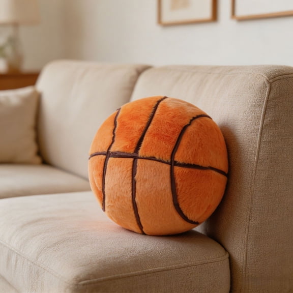 BUDAO00 Basketball Plush Pillow 8 Inch , Round Orange Sports Ball Stuffed Cushion with Black Line Details for Sofa, Couch, Bed, Chair, Game Room, Office and Sports Themed Decor