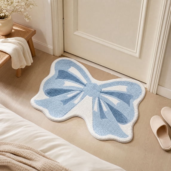 BUDAO00 Bow Shaped Area Rug, Cute Decorative Floor Mat for Bedroom Bathroom Vanity Entryway, Soft Accent Carpet for Girls Room Dorm Apartment and Playroom Home Decor, 31.5 x 19.7 Inch