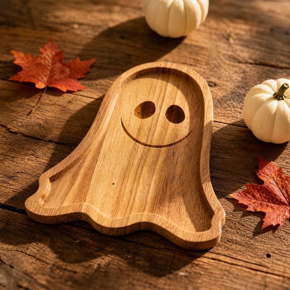 BUDAO00 Halloween Wooden Ghost Tray, Ghost Shaped Serving Platter for Candy, Snacks, Cookies, Fruit, Party Treats, Kitchen Counter, Coffee Table and Gothic Table Decor