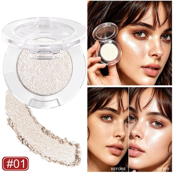BUDAO00 Marble Baked Highlighter Powder Compact, Shimmer Face and Eye Makeup with Swirled Pearl Finish, Cheekbone, Eyelid and Inner Corner Highlighting, Champagne Marble, Daily Makeup