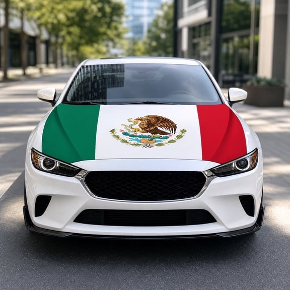 BUDAO00 Mexican Flag Car Hood Cover, 60 x 46 Inch Elastic Polyester Engine Hood Wrap with Red Green White Flag Design for Cars, Sedans, SUVs, Tailgates, Parades and Sports Events