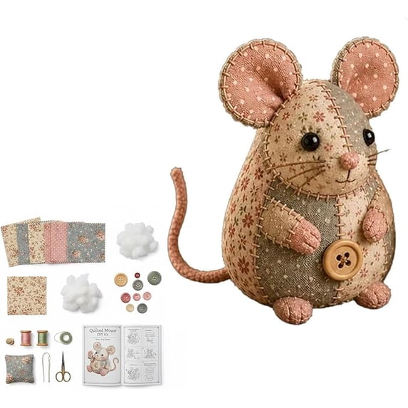 BUDAO00 Patchwork Mouse DIY Kit, Handmade Sewing Craft Kit for Mouse Making, Creative Patchwork Animal Craft Project, Cute Mouse DIY Set for Hobby Sewing Quilting Art Crafting Gift (B Set)