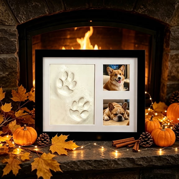 BUDAO00 Pet Paw Print Keepsake Frame Kit, DIY Photo Frame with Air Dry Impression Clay and Multiple Display Openings for Dog Cat Memorial, Birthday, Anniversary and Home Keepsake