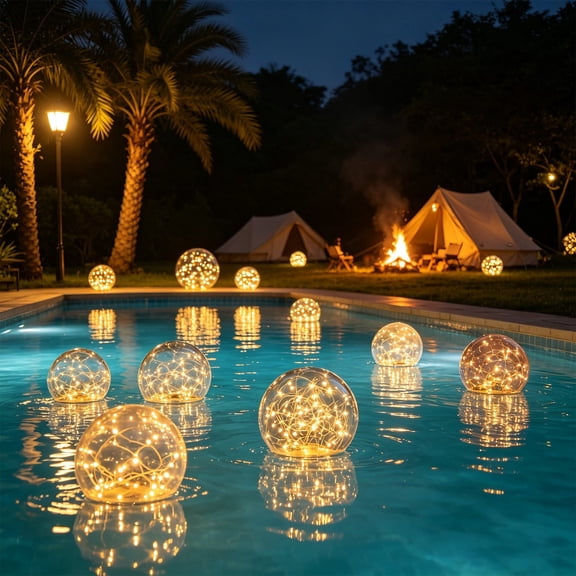 BUDAO00 Solar Floating Pool Ball Light, 13.8 Inch Inflatable LED Globe Lamp with Warm Glow and Air Pump for Pool, Patio, Yard, Garden, Wedding, Party Decor and Outdoor Night Display