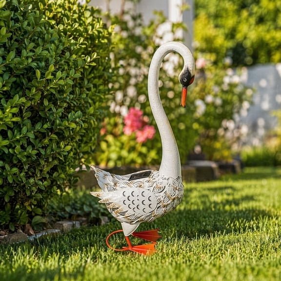 BUDAO00 Solar Metal Porch Goose Statue with Light, Lawn Goose Outdoor, Metal Garden Goose with Solar Light, Cutout Goose Night Glow Front Porch Goose for Garden Lawn Yard Backyard