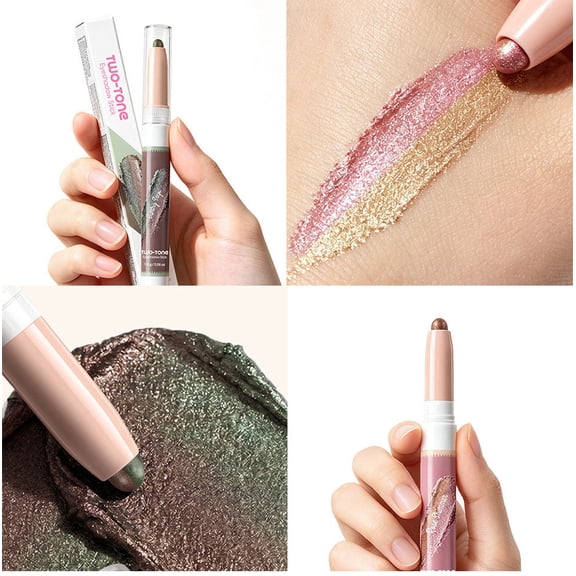 BUDAO00 Two Color Eyeshadow Stick, Dual Tone Gradient Shimmer Eye Makeup Pencil with Pearl Finish, Coordinated Shades and Layered Color Styling