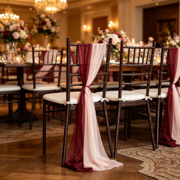 BUDAO00 Wedding Chiffon Chair Sashes Cover, Two Tone Chair Sash Aisle Decorations Draping Fabric with Tie, for Party Ceremony Reception Floral Arrangement Banquet Outdoor Decor (Red)
