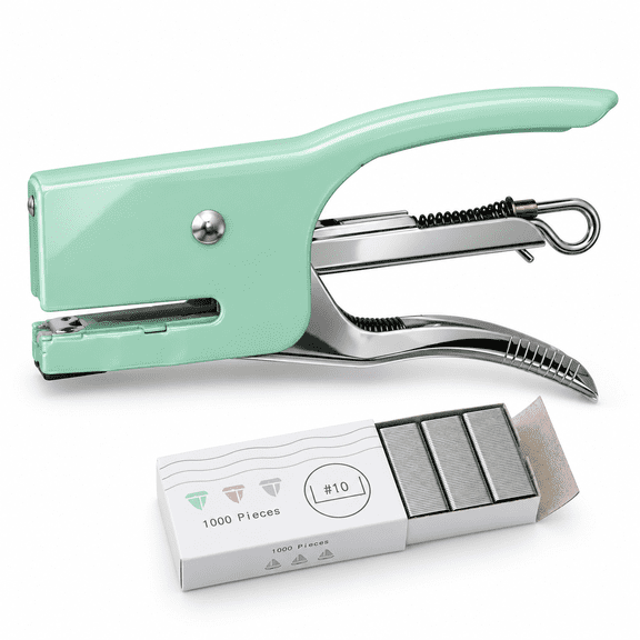BUDBLOOM Manual Plier Stapler, Mint Green, 12-Sheet Capacity, Metal, Easy-Squeeze Handle