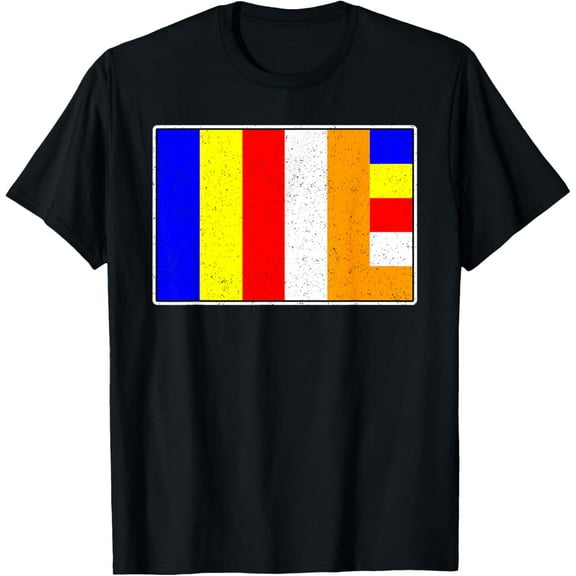 BUDDHIST FLAG SYMBOL BUDDHISM T-ShirtMen's and women's gift, black and white T-shirt, size: Extra large S-4XL