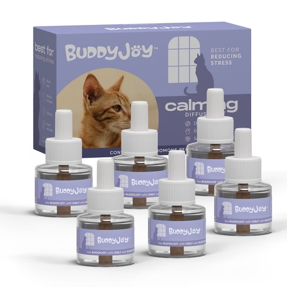 BUDDYJOY Cat Calming Diffuser Refills  Long-Lasting 30-Day Formula with Pheromones for Stress Relief, Relaxation, and Anxiety Reduction in Cats Easy to Use  (6 Refills)