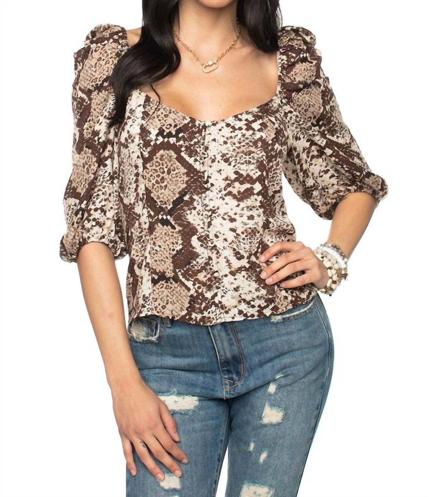 Schlangenprint Crop Top – Bauchfrei, Mit Verstellbaren Trägern, Kunstleder-Look