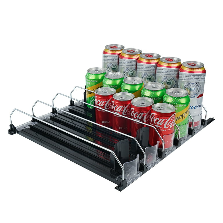 Soda Can Organizer for Refrigerator-Automatic Pusher Glide, 12oz 16oz 20oz  Drink Organizer for Fridge-Holds up to 25 Cans 