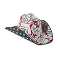 thumbnail image 1 of 4th of July Budweiser Beer Label Cardboard Cowboy Hat in Red, Adult Unisex Cowboy Hat, OSFM, 1 of 5