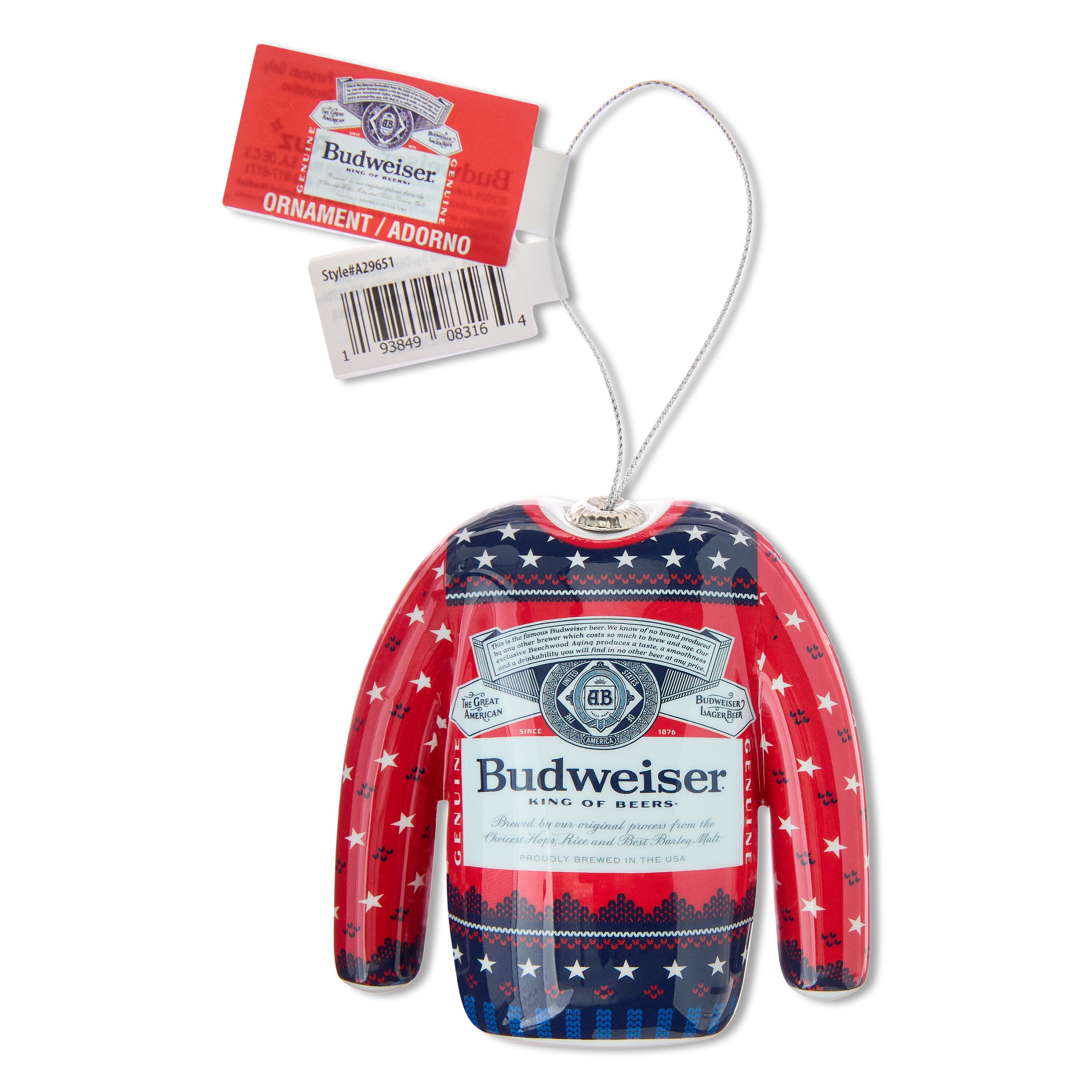 Budweiser Ugly Sweater Decoupage Holiday Ornament, Blue, Red, Collectible, by Ruz