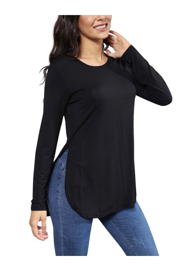 Women's Long Sleeve Tops Tunic Casual Fall Shirts T Shirt Loose Blouse with Side Split