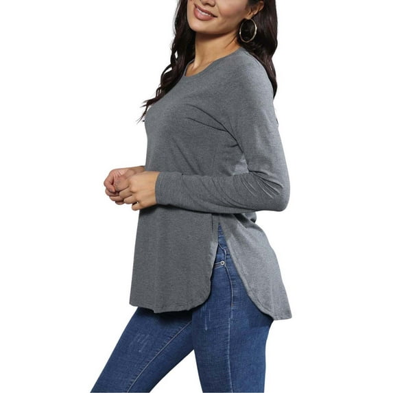 BUENOS NINOS Women's Long Sleeve Tops Tunic Casual Fall Shirts T Shirt Loose Blouse with Side Split