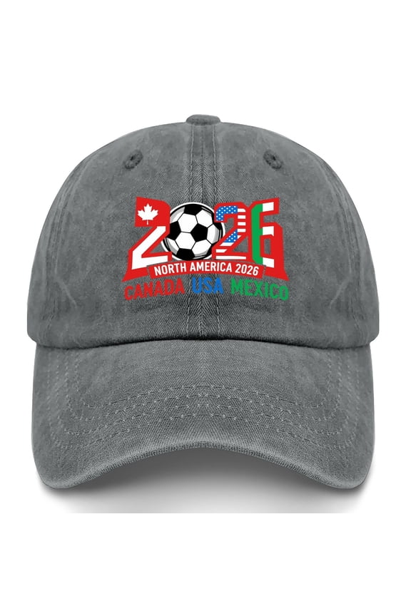 2026 Football Tournament Hat, Breathable Washed Cotton Baseball Cap, Curved Brim Sports Visor for Outdoor Events Fan Gift Adults Teens
