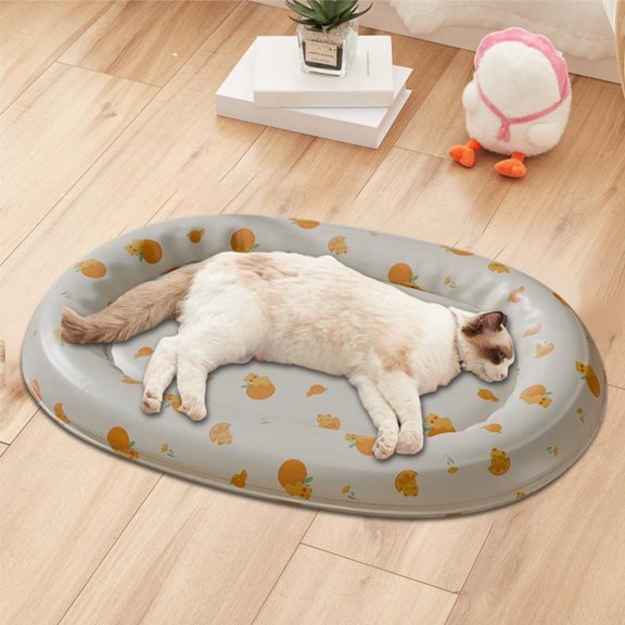 BUERCWS Cat Oval Cooling Mats, Pet Ice Mats, Summer Pet Cooling Pad Ice Sleeping, Pet Sofa Mats for Small Cats and Dogs, Anti-Bite Ice Mats, Scratch Resistants Wearable, Summer Coolings (Beige)
