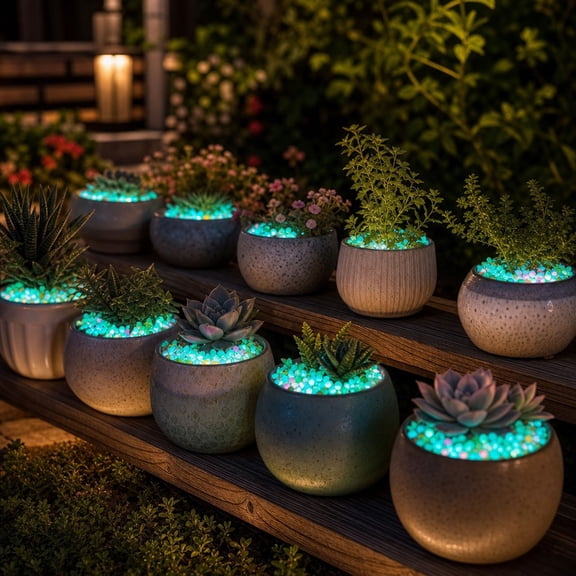 BUERCWS Glow in The Dark Garden Stones - 200pcs Luminous Landscape Rocks For Pathway, Solar Powered Outdoor Decor Yard Lights