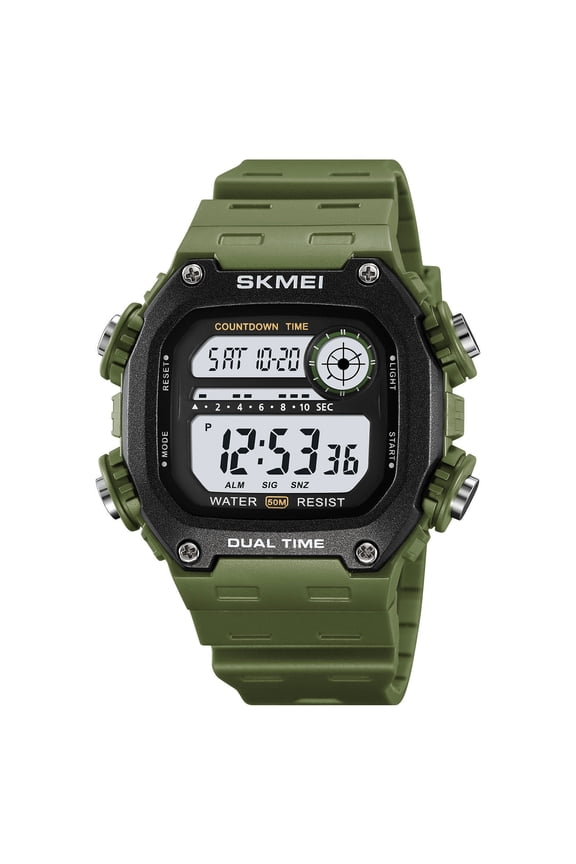 Men's Rugged Digital Watch Water Resistant to 50M - Resin Strap & Metal Accents, LED Backlight for Night Visibility