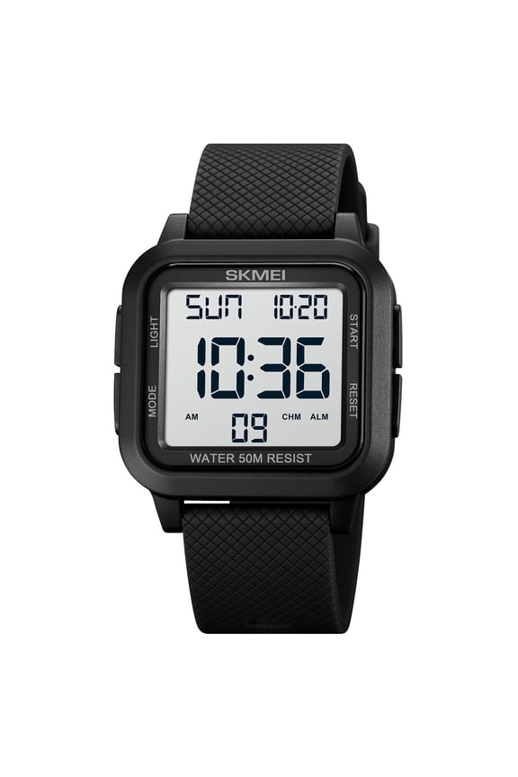 Outdoor Essential Digital Watch - 50M WR, Stainless Steel Bracelet, Night-Vision LCD, Alarm+Timer+Stopwatch, Blue Textured Strap, Lightweight for Hiking/Fitness