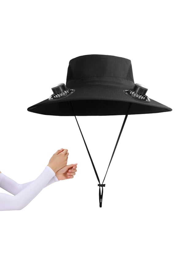 Quick Cool Solar Fan Bucket Hat, USB Rechargeable High Speed Fan Cap, Wide Brim Mesh Breathable Sun Hat for Fishing Beach Camping Hiking Work