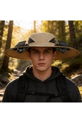 No Sweat Solar Fan Bucket Hat, USB Rechargeable Dry Comfort Wide Brim Mesh Cap, Breathable Sun Protection Hat for Fishing Beach Camping Hiking Work
