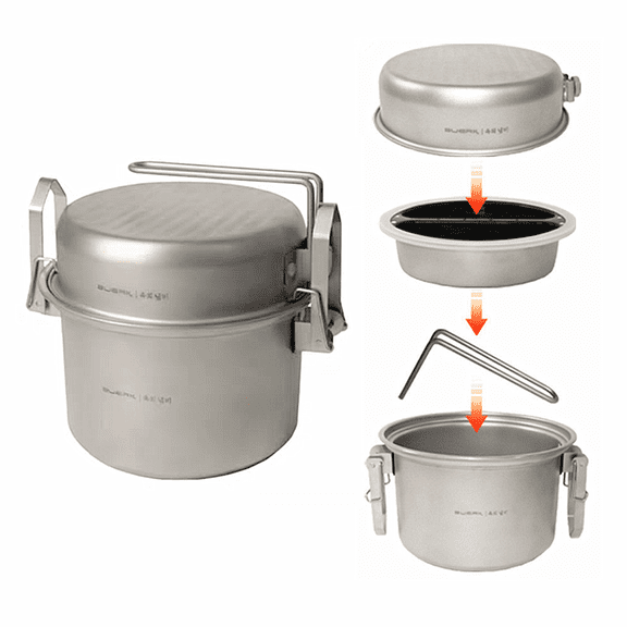 BUERK 2L Titanium stainless steel multifunctional Micro-pressure cookercamping cookware set Large Capacity Bento Pot for Outdoor Backpacking, Hiking, Picnic