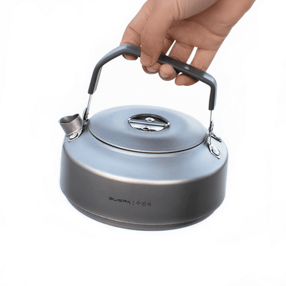 BUERK 900ML Titanium Camping Kettle - Ultralight Stainless Steel Teapot for Outdoor Hiking, Backpacking & Travel, Portable Stovetop Coffee & Tea Pot