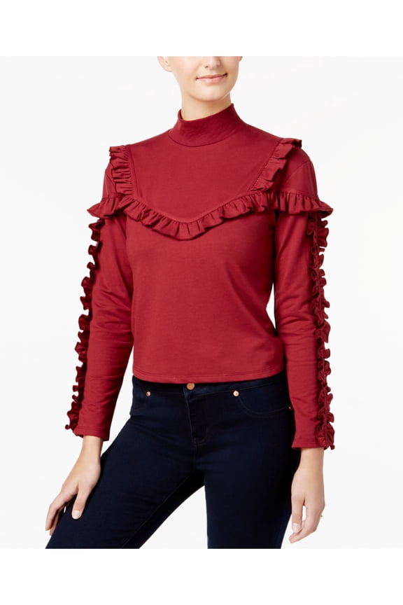 $70 Womens 1135 Maroon Ruffled Turtle Neck Long Sleeve Tunic Top L B+B