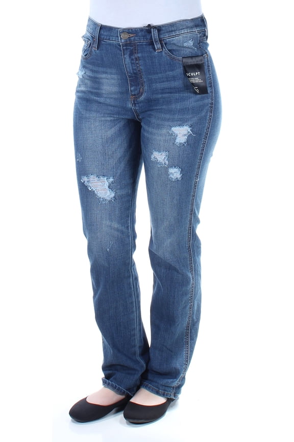 $79 Womens New 1244 Blue Frayed High Rise Casual Jeans 33 Waist B+B