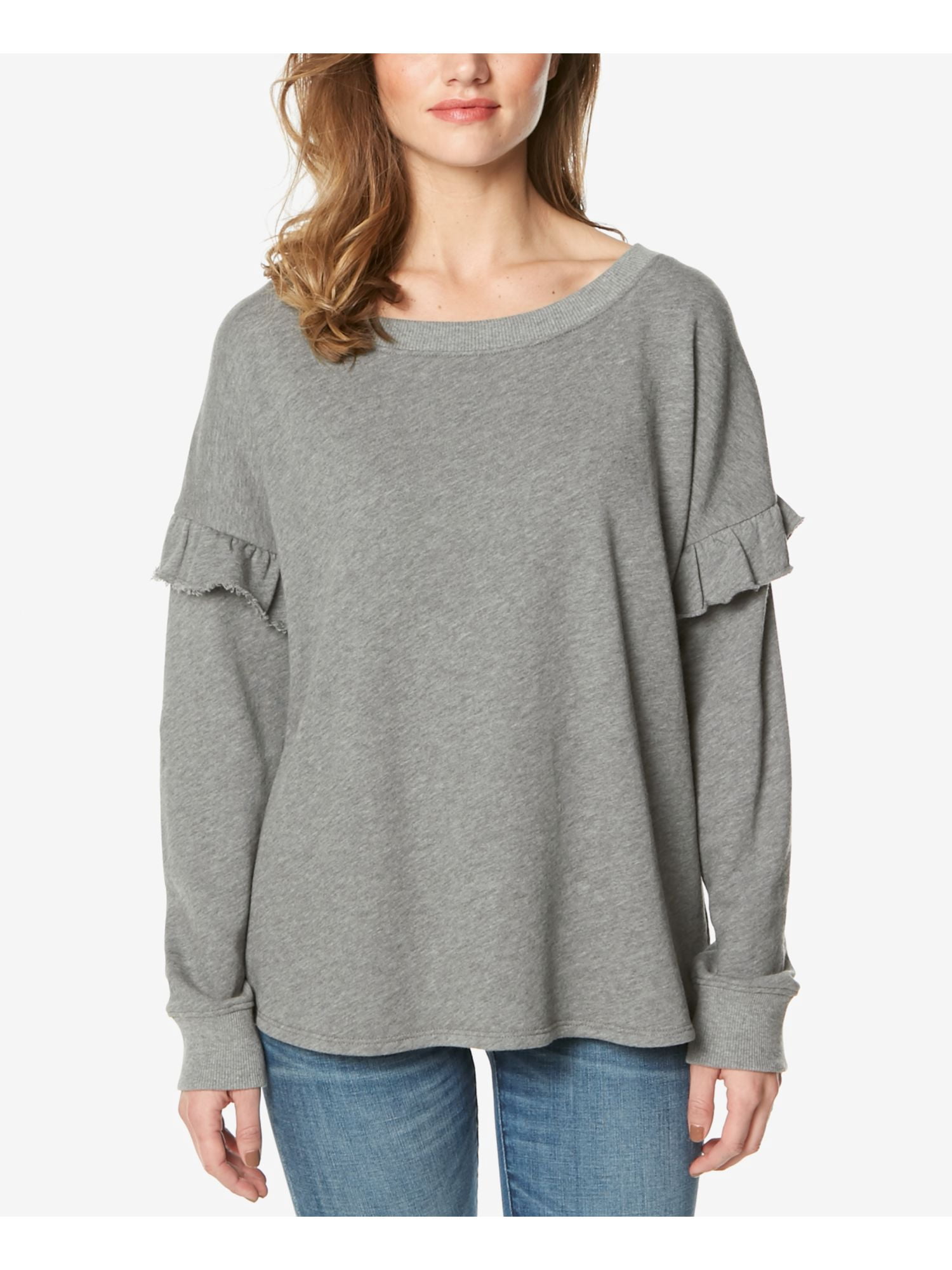 BUFFALO Womens Gray Ruffled Long Sleeve Crew Neck Sweater XS - Walmart.com