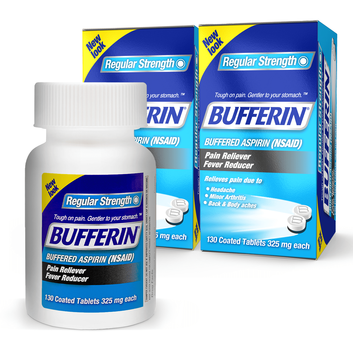 BUFFERIN Aspirin /Fever Reducer Coated Tablets, 325mg, 130 Count (Pack of 2)