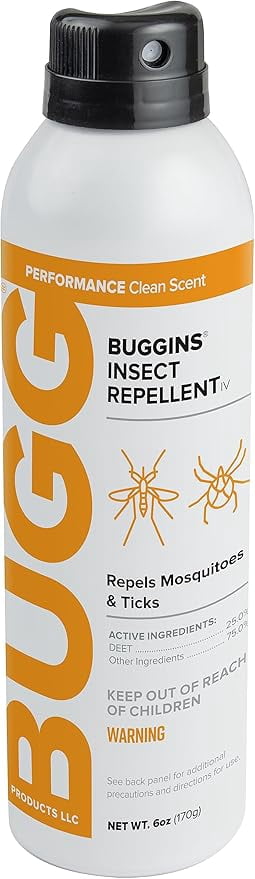 Bugg Products LLC Buggins IV Performance Insect Repellent Spray - 25% DEET, Powdery Scent - 6 oz