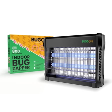BUGGOFF Black Modern Indoor Electric Bug Zapper, 800 sqft Coverage, Hanging, Kills Mosquitoes, Gnats & Flys, with 2 Free Replacement Bulb