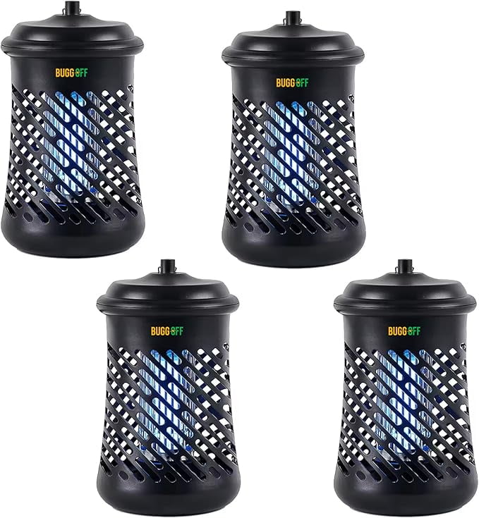 BUGGOFF Outdoor & Indoor Electric Bug Zapper, 800 SQFT Coverage, 3500 Volts of Power, 20 Watts, Kills Mosquitos Gnats, Flys & More. Damp Rated, Unique 360 Degree Design, 5 Year Warranty, 4 Pack