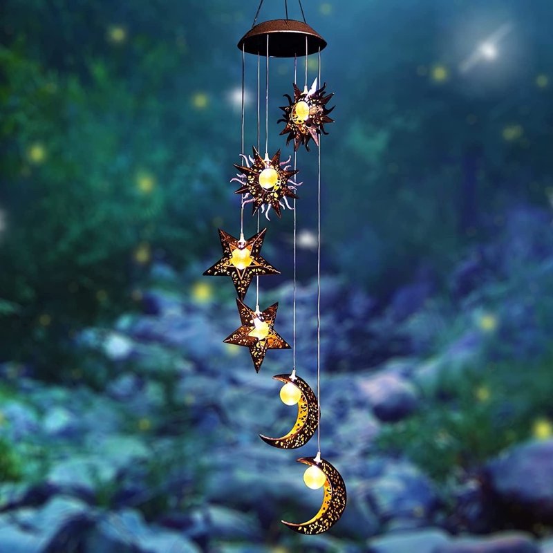 EclatrisLume Solar Wind Chimes for Outside,Sun Moon Star Solar Hanging Lights,Unique Gifts for Mothers Grandma Neighbors