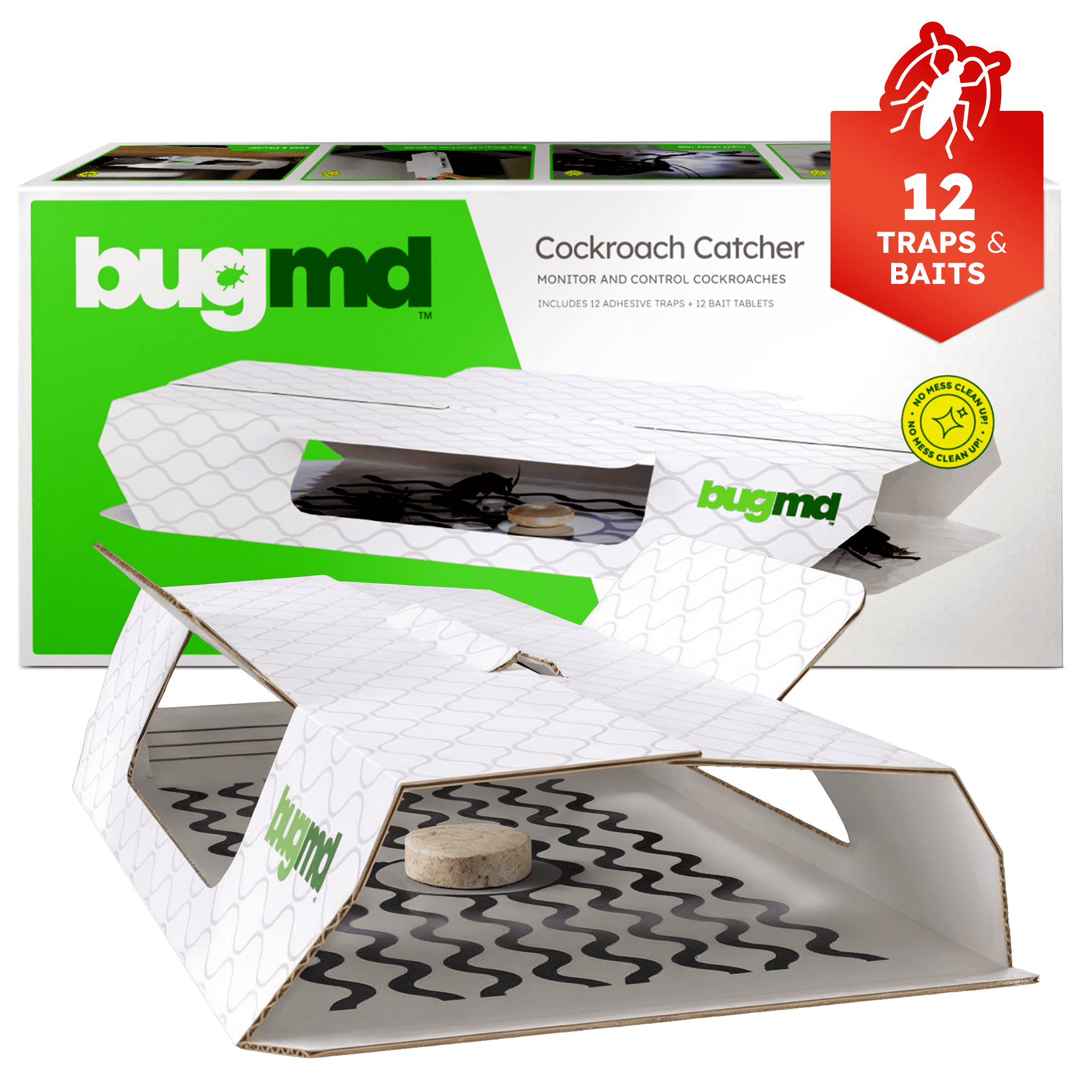 bugMD Indoor Cockroach Killer & Roach Trap, 12 Pack, Sticky Glue