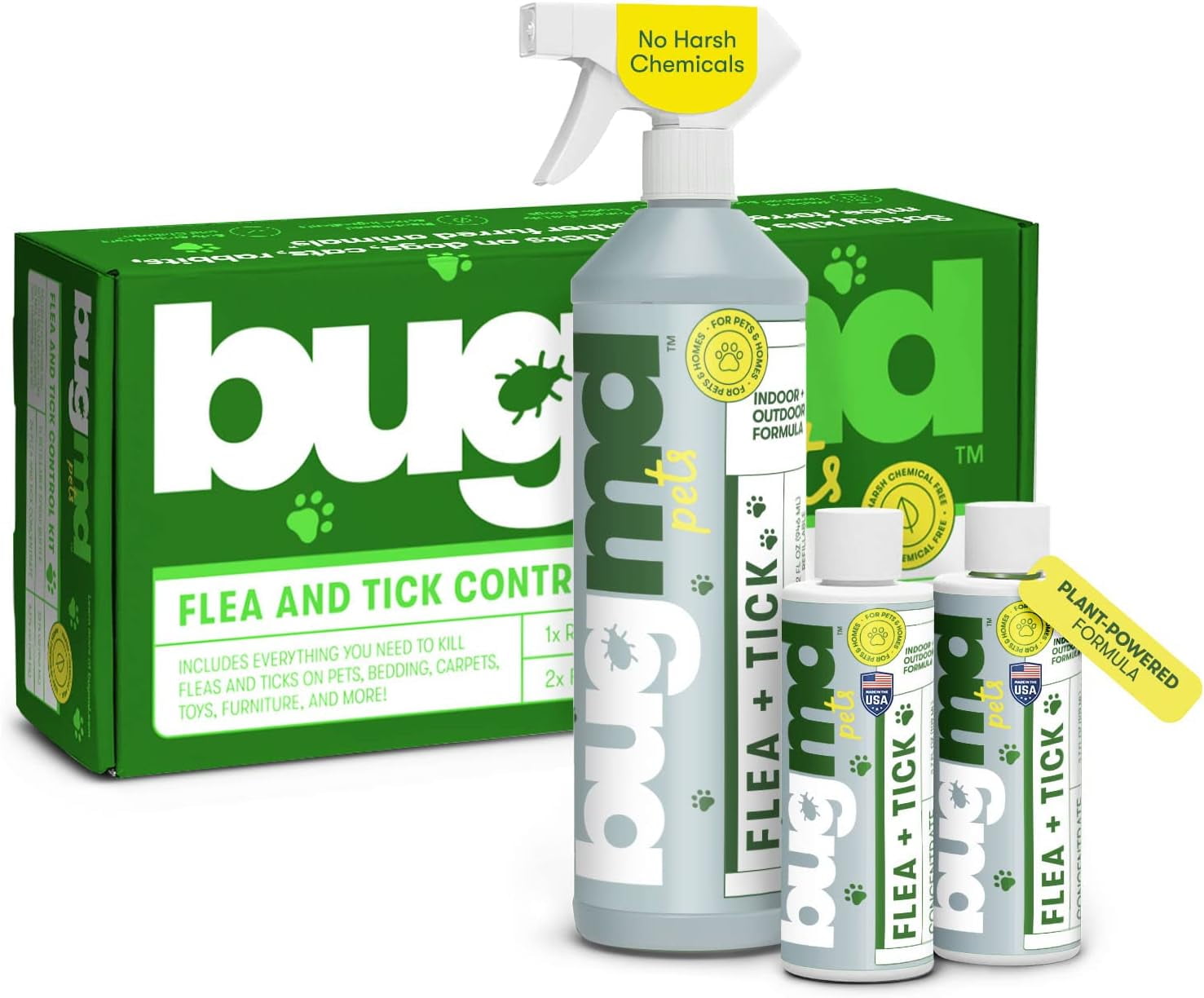 BUGMD Flea and Tick Spray - Essential Oil-Powered Formula, Controls Fleas,  Ticks, Mites in Dogs, Cats, and Other Furred Animals, Spray on Pet Beds,  Kennels 