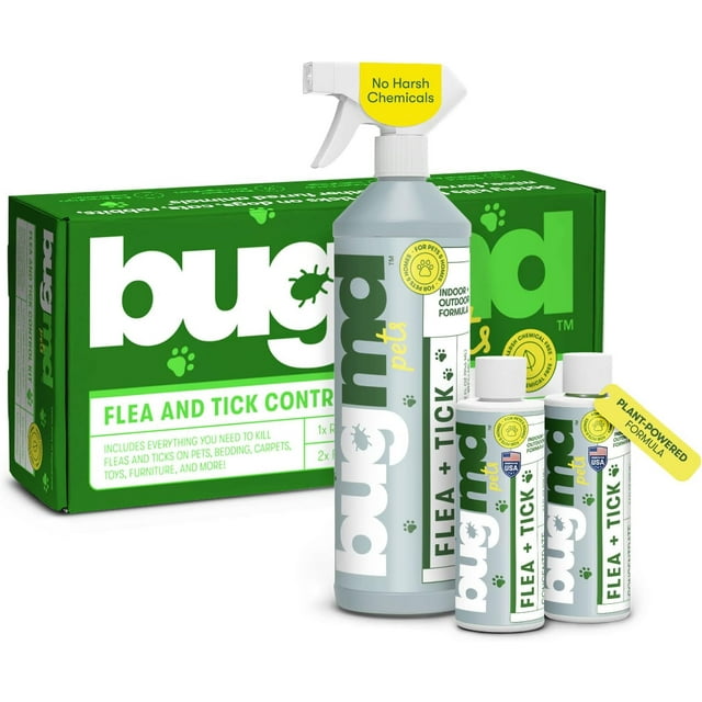 BUGMD Flea and Tick Spray Essential OilPowered Formula, Controls Fleas, Ticks, Mites in Dogs