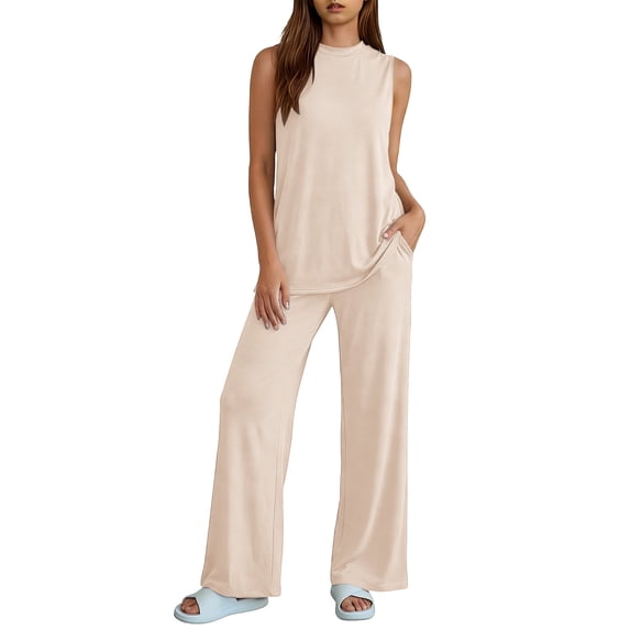 BUIGTTKLOP 2 Piece Lounge Sets for Women Sleeveless Tank Tops Wide Leg Pants Summer Outfit 2026 Casual Matching Track Sweat Suits