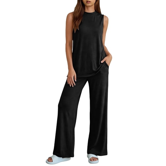 BUIGTTKLOP 2 Piece Lounge Sets for Women Sleeveless Tank Tops Wide Leg Pants Summer Outfit 2026 Casual Matching Track Sweat Suits