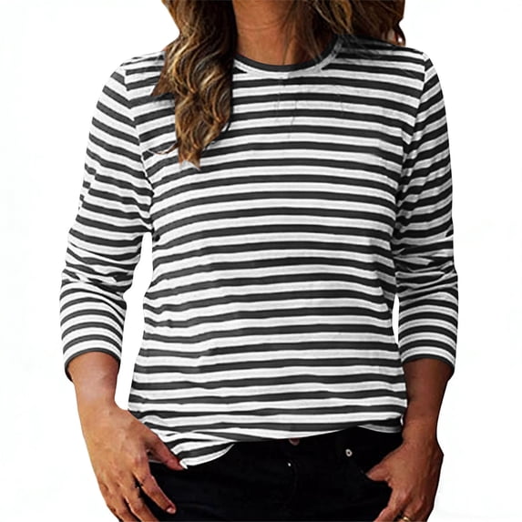 BUIGTTKLOP 3/4 Length Sleeve Womens Tops Crewneck T Shirts Striped Loose Fitting Basic Tees Tops