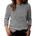 thumbnail image 1 of BUIGTTKLOP 3/4 Length Sleeve Womens Tops Crewneck T Shirts Striped Loose Fitting Basic Tees Tops, 1 of 6