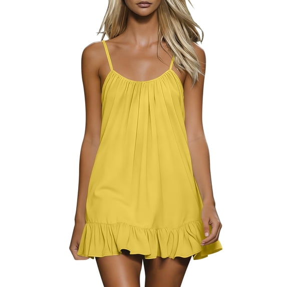BUIGTTKLOP Backless Cami Dress for Women Cotton Linen Open Back House Lounge Loose Dresses Spaghetti Strap Summer Beach Flowy Sundress