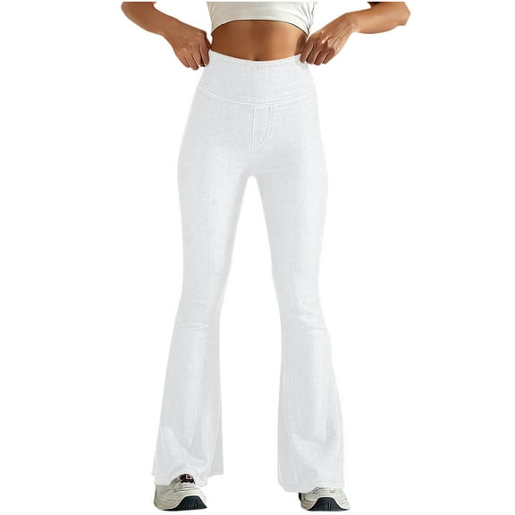 BUIGTTKLOP Bell Bottom Jeans for Women High Waisted Stretchy Pull on Denim Pants Wide Leg Leggings Belly Control Flare Pants
