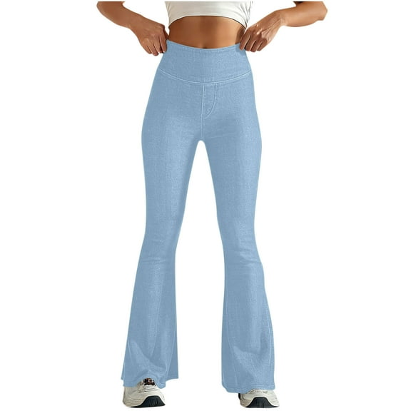 BUIGTTKLOP Bell Bottom Jeans for Women High Waisted Stretchy Pull on Denim Pants Wide Leg Leggings Belly Control Flare Pants