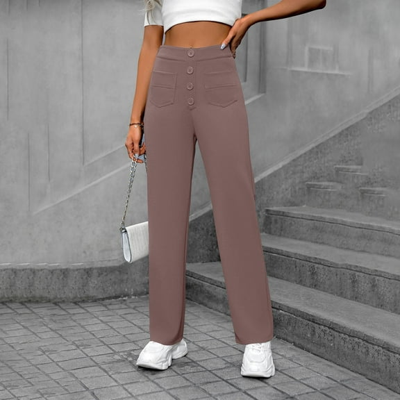 BUIGTTKLOP Business Causal Pants for Women High Waisted Dress Pants Straight Wide Leg Office Work Slacks